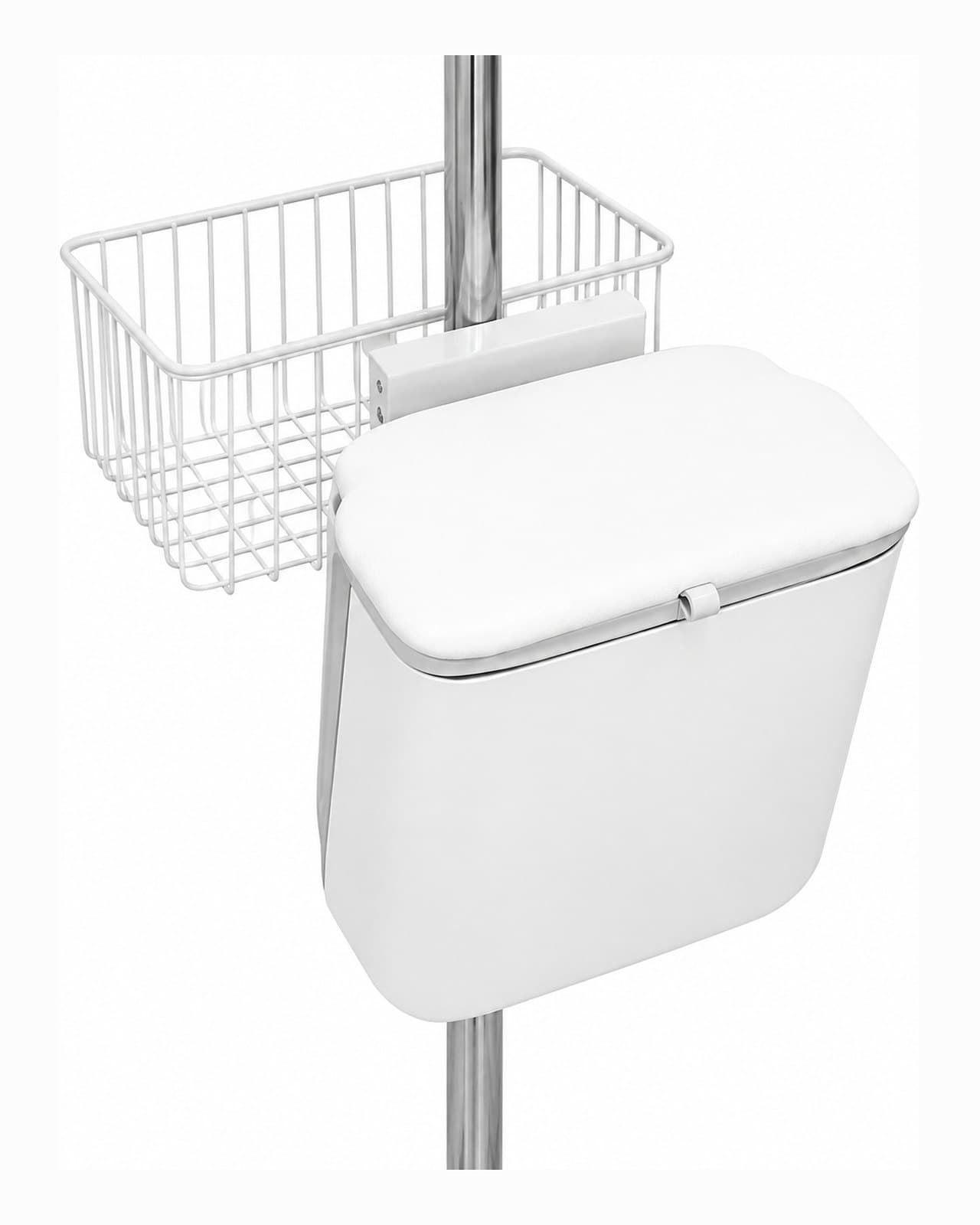 Close-up of the IVS-200 wire storage basket and the lidded waste container on the central column