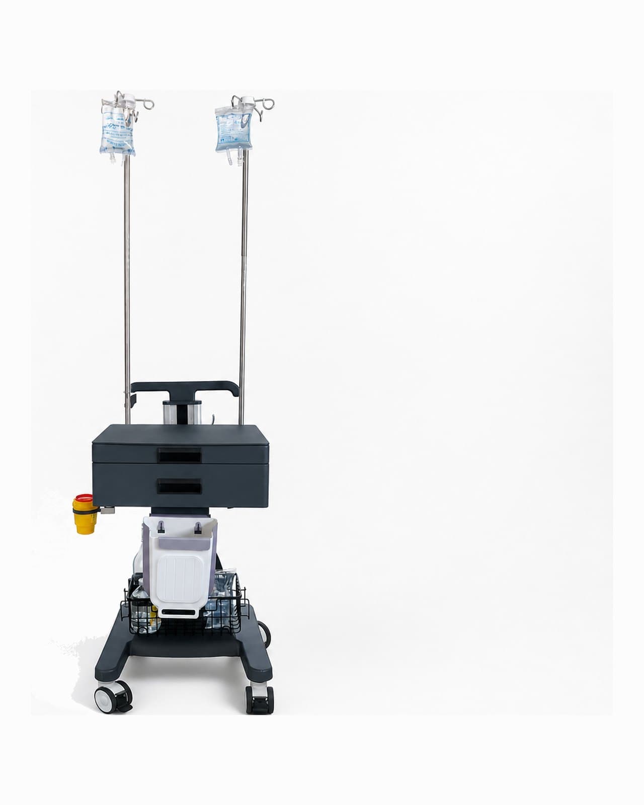 everCare Medical Trolley IVT-300 configured with two infusion poles, one on each side of the column