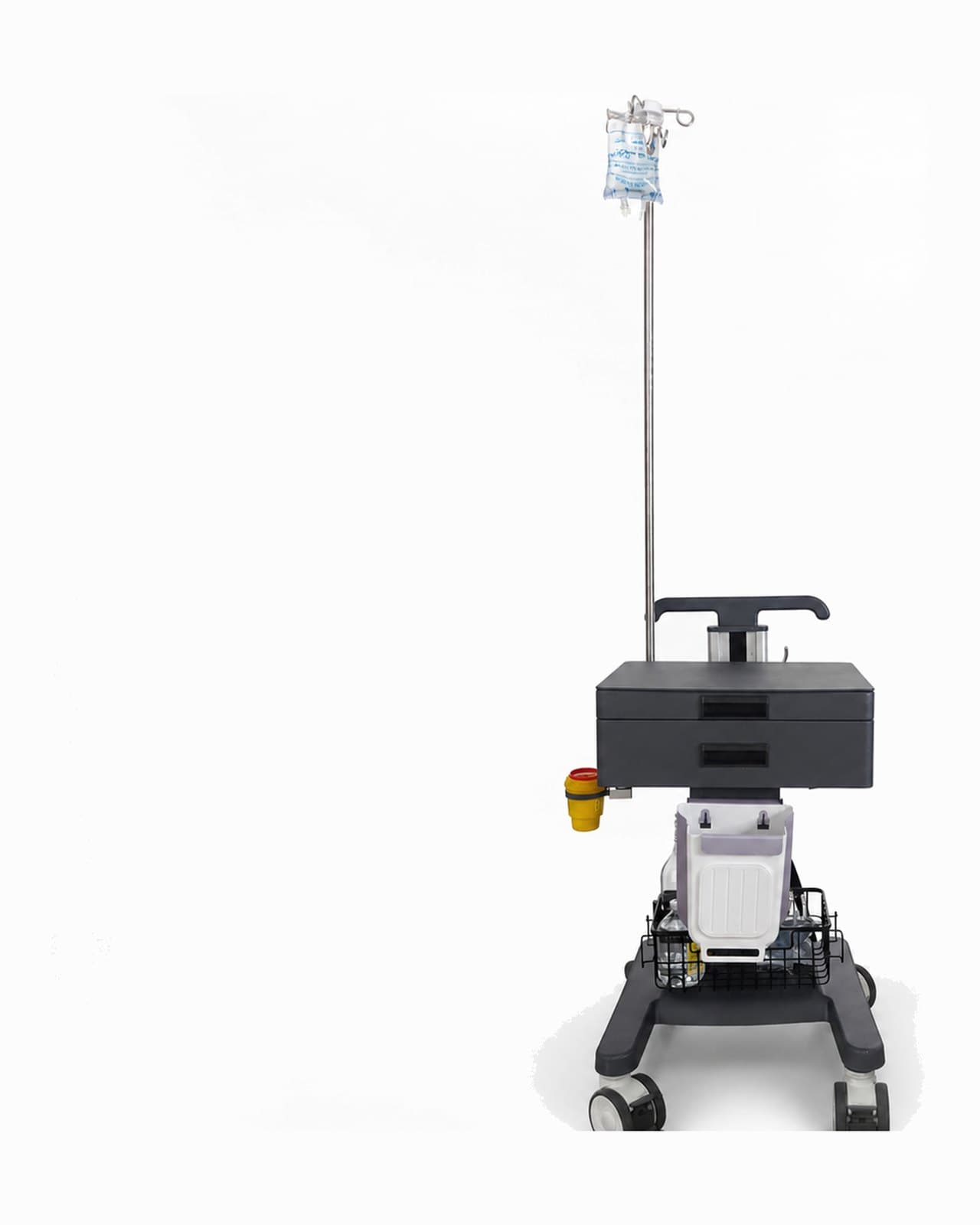everCare Medical Trolley IVT-300 with the four-hook infusion pole fitted on the left of the column, at full height
